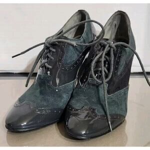 Jon Josef High Heel Shoes 7.5M Blue Gray Suede Leather Oxfords Lace Steampunk